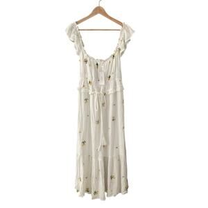 aeom NEW Embroidered Floral Maxi Dress - White Yellow - Medium